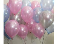 Pearl Pink, Blue & Silver Helium Latex Balloons