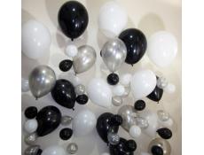 Metallic Black, White & Silver Helium Latex Balloons