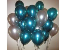 Metallic Teal & Silver Helium Latex Balloons
