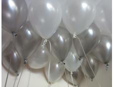 Metallic Silver and Pearl White Balloons.
