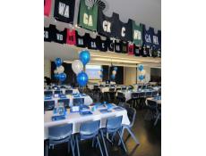 Latex Balloon Table Arrangements | Blue & White Metallic Balloons
Perth College Mt Lawley | www.CorporateRewards.com.au