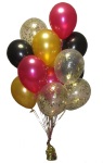 Gold Confetti Balloons with Magenta, gold and balck helium balloons Perth