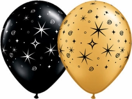 Black Gold Elegant Star Print Balloons