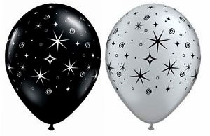 Black Silver Elegant Star Print Balloons